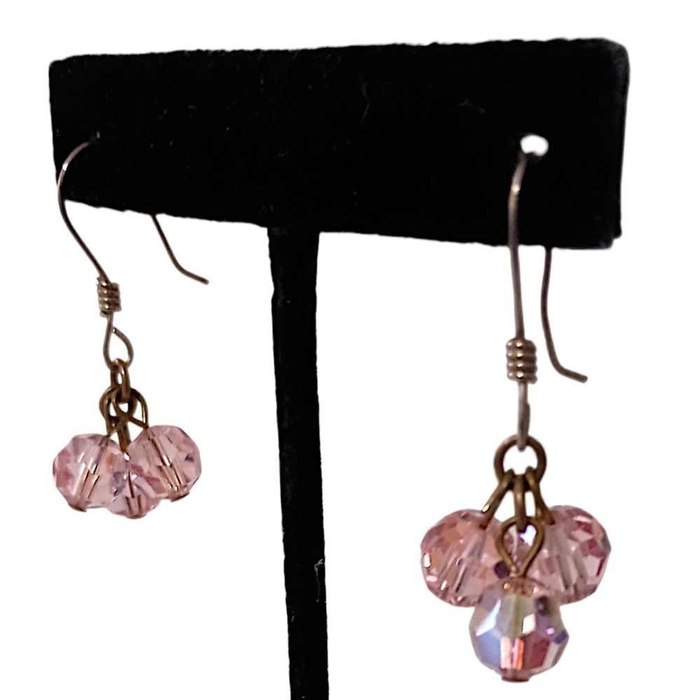 Soft Pink Austrian Crystal Dangle Earrings Vintage Silver Tone Chandelier Dainty